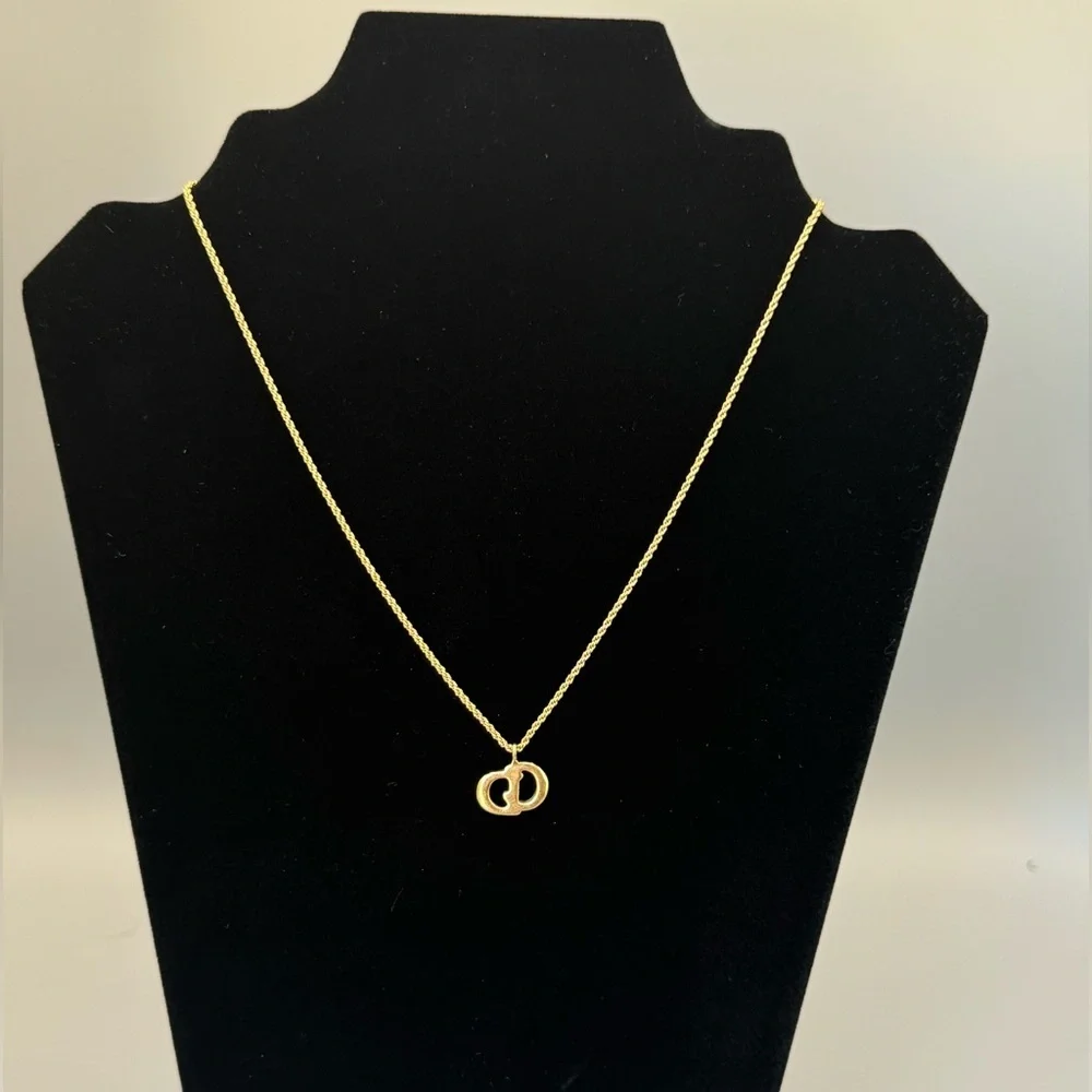 Vintage Christian Dior CD Logo Necklace – Gold-Tone Rope Chain – Made in Germany - Picture 2 of 9
